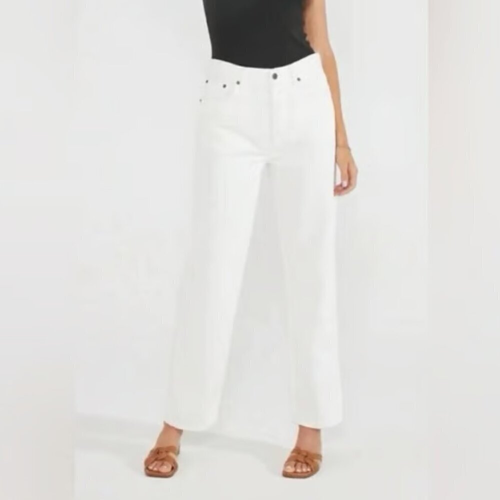 ETICA Tyler straight leg denim jeans white buttonfly raw frayed hem women new 28